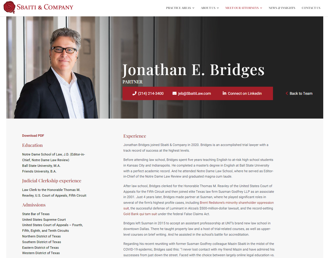 Law firm website lawyer profile page